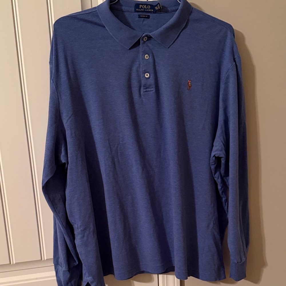 Polo by Ralph Lauren Men's Long Sleeve Polo - Blue with Red Pony